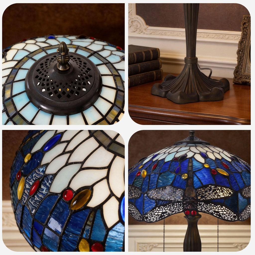 Lightin Tiffany Table Lamp | Handcrafted Stained Glass Dragonfly Series