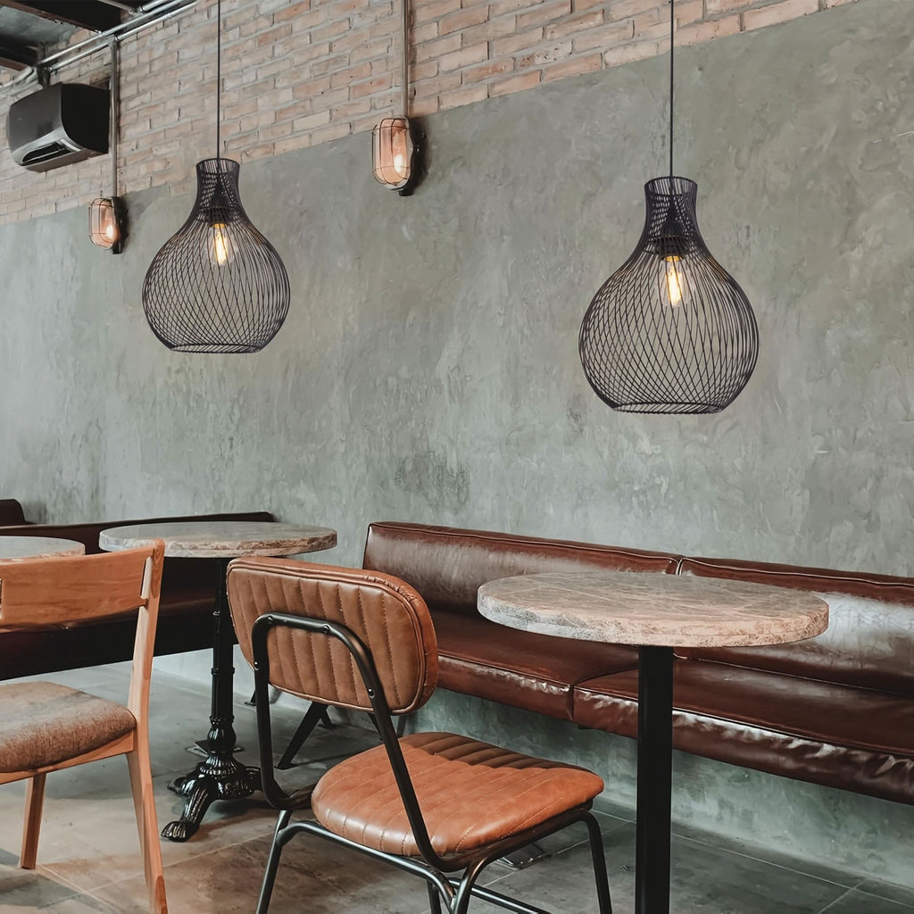 Glyph-Lightsin Minimalist Black Wire Cage Pendant Light for Home Decor
