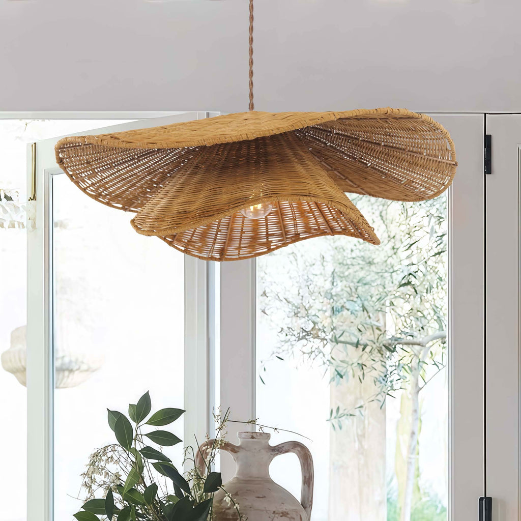 Lightsin Woven Rattan and Iron Pendant Light – Organic Ceiling Pendant Light for Dining Room, Living Room, and Modern Rustic Interiors