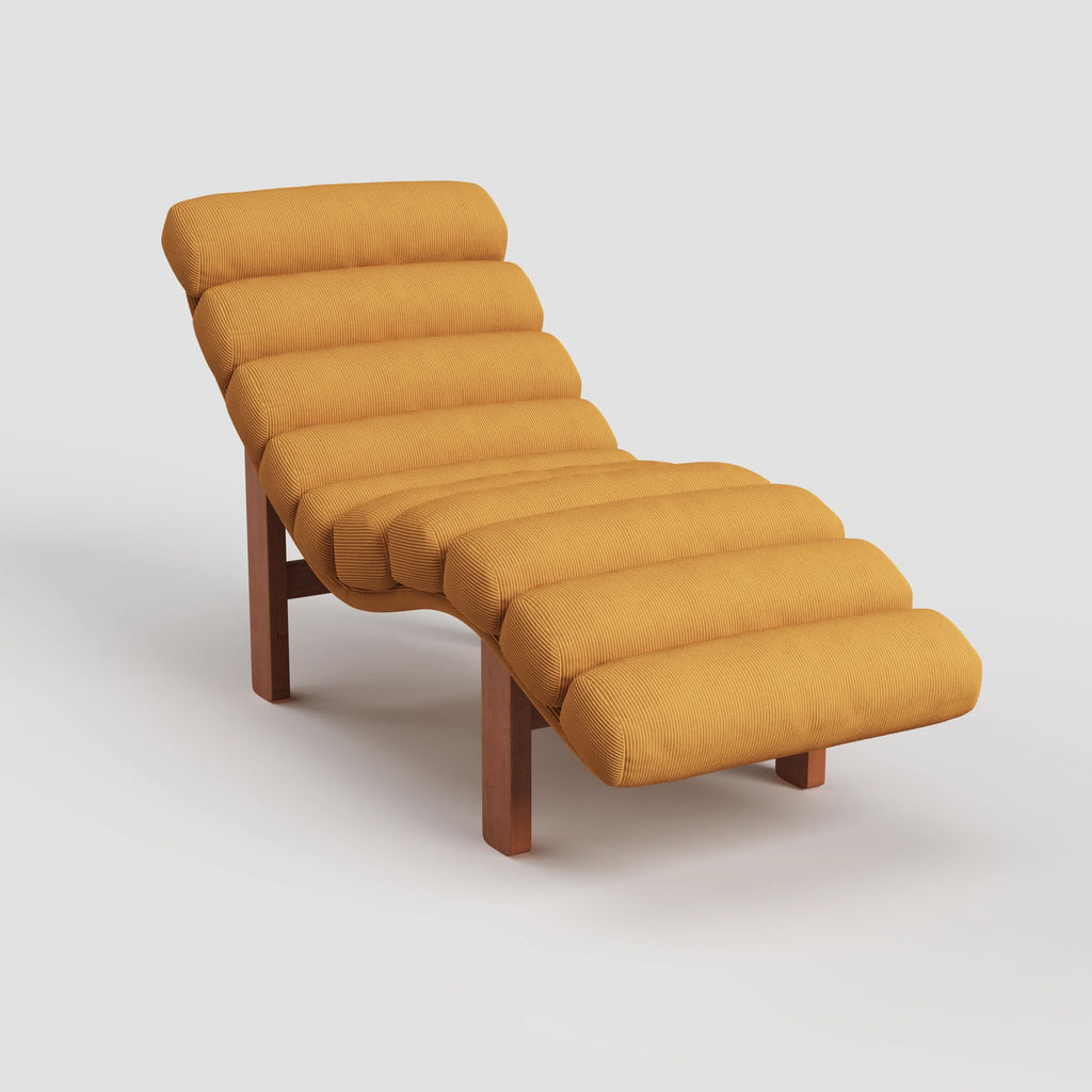 Cottonfy Modern Ergonomic Corduroy Chaise Lounge with Natural Wooden Frame