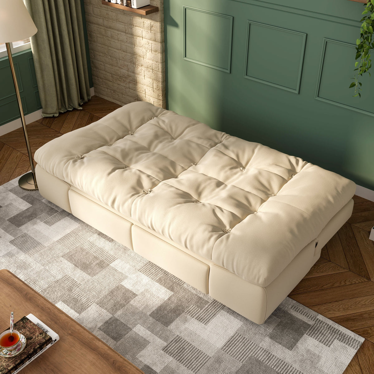 Cottonfy Upgrade Cream Cloud Double Folding Sofa Bed with Storage