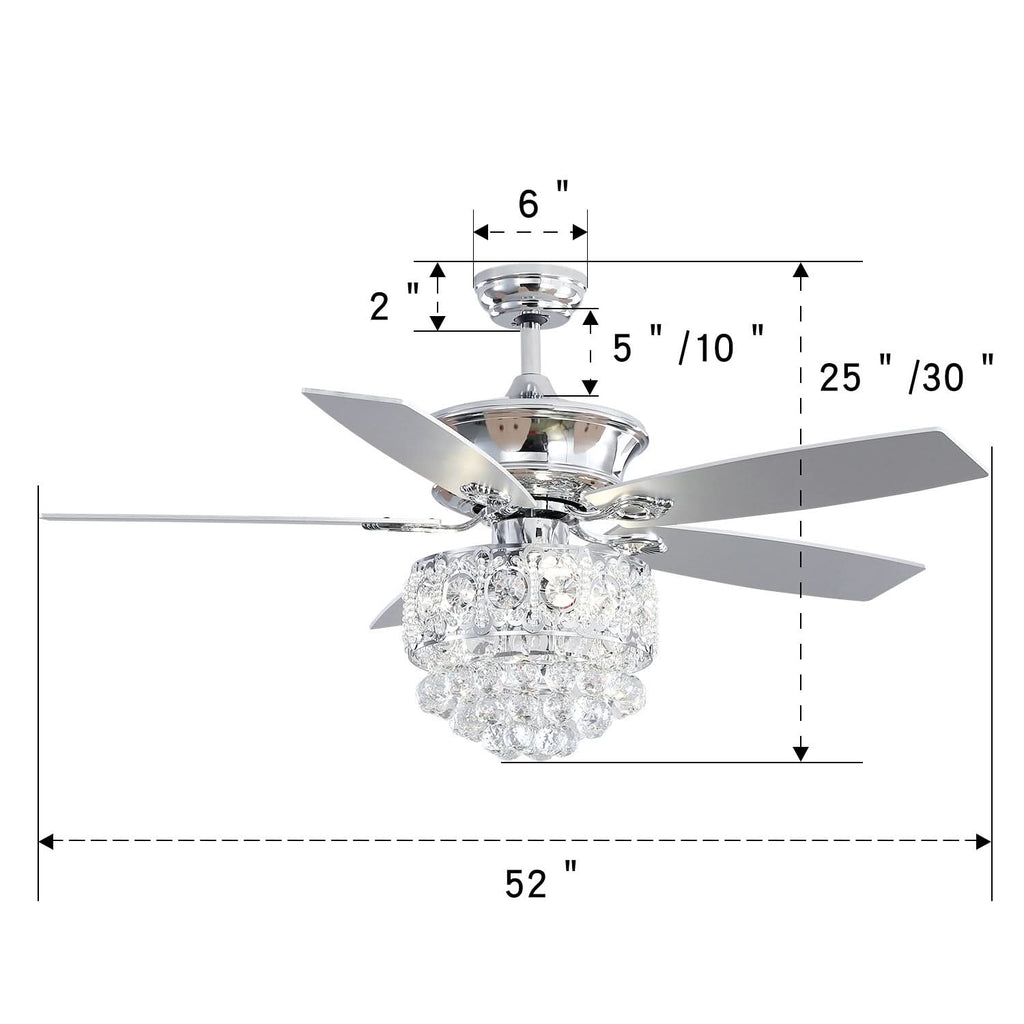 52 Inch LED Ceiling Fan 5 Blades Crystal Chandelier