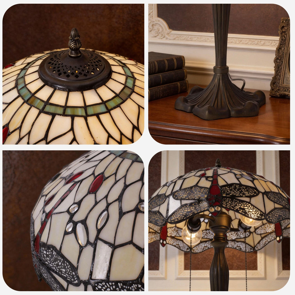 Lightin Tiffany Table Lamp | Handcrafted Stained Glass Dragonfly Series
