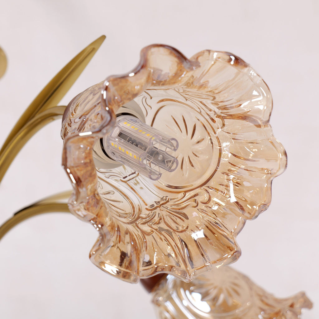 5-Light Vintage Glass Flower Chandelier | Copper E27 Pendant Lamp