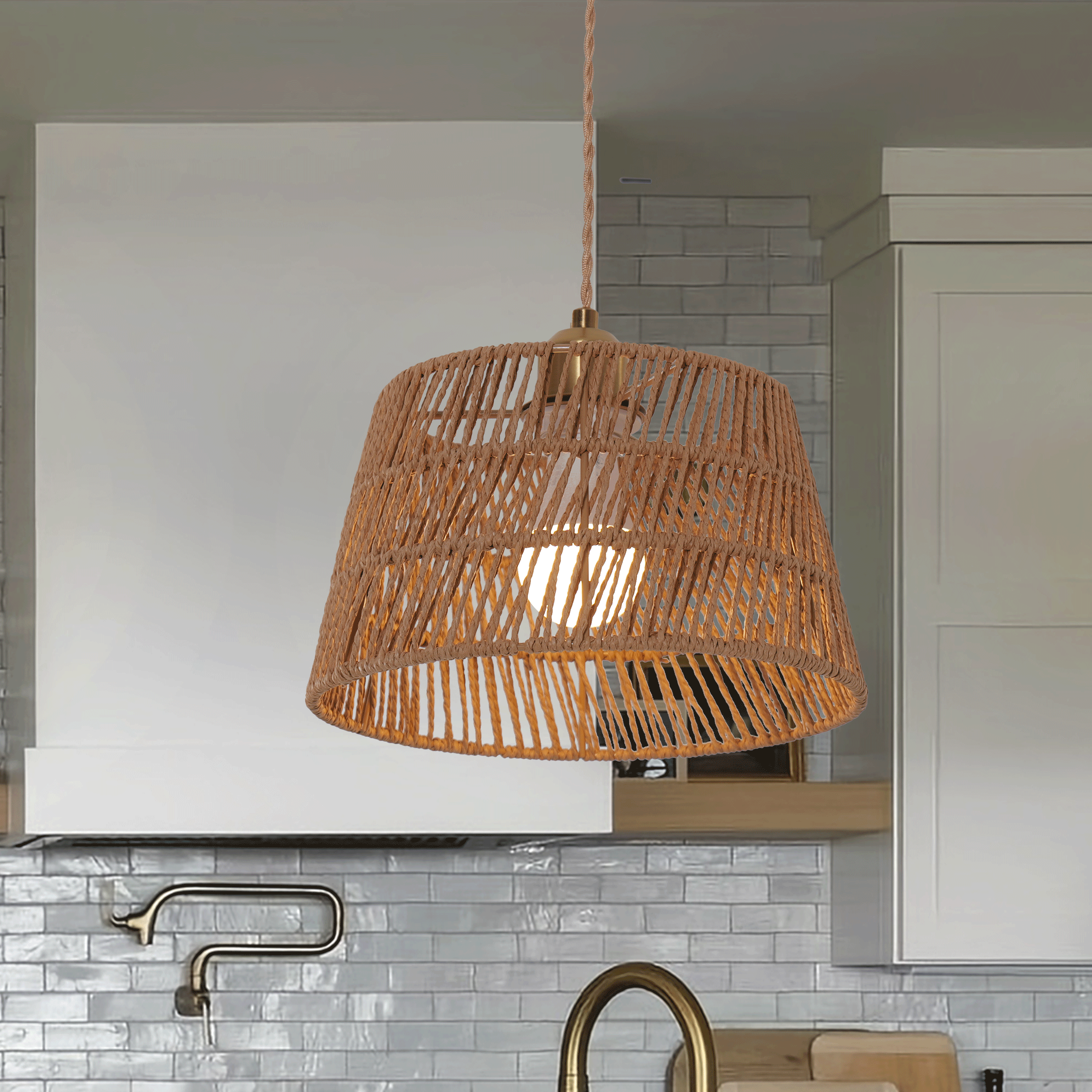 Lightsin Handcrafted Warm Rustic Paper Rope Pendant Light