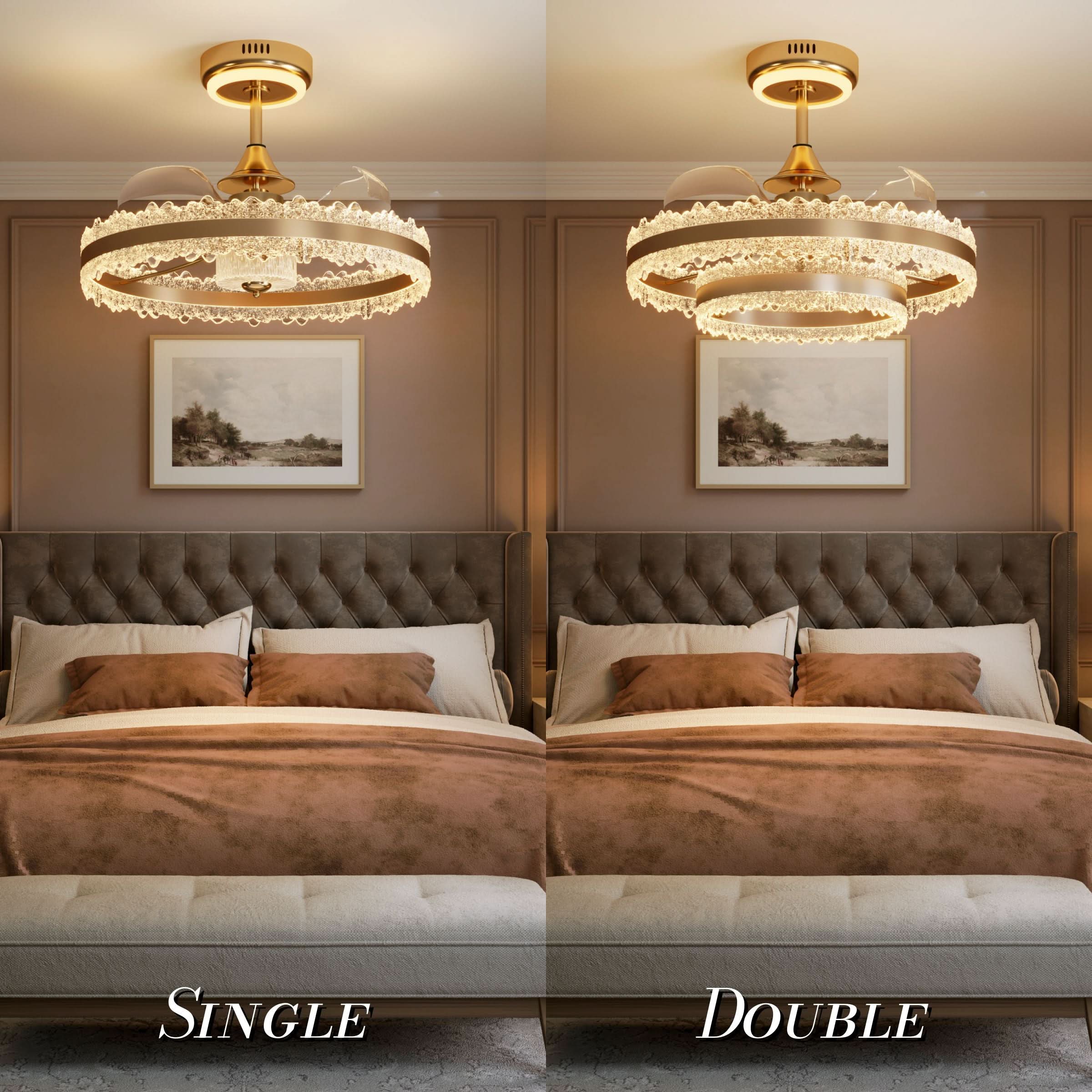 Lightsin Modern Gold Halo Ceiling Fan Light with Remote, 6 Speeds & 3 Colour Temperatures