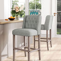 Set of 2 Hight Bar Stools Linen Upholstered with Wood Legs
