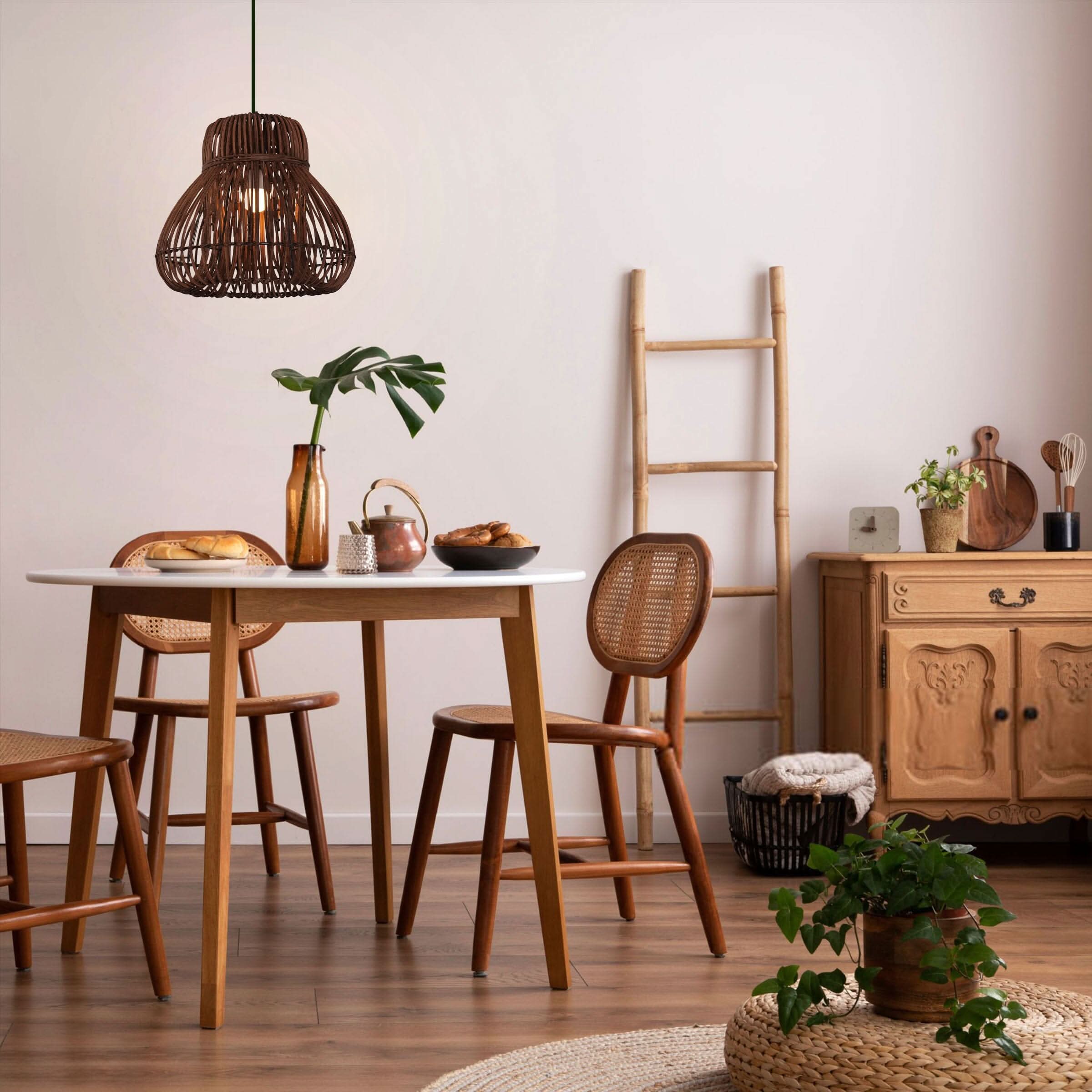 Lightsin Natural Woven Rattan Pendant Light – Handcrafted Rustic Ceiling Light for Dining Rooms, Living Spaces, and Cafés
