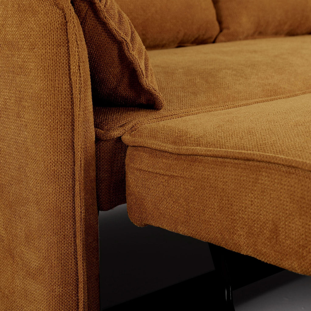 Caramel & Ginger Yellow Fabric Sofa Bed with Adjustable Backrest and Easy Pull-Out Mechanism