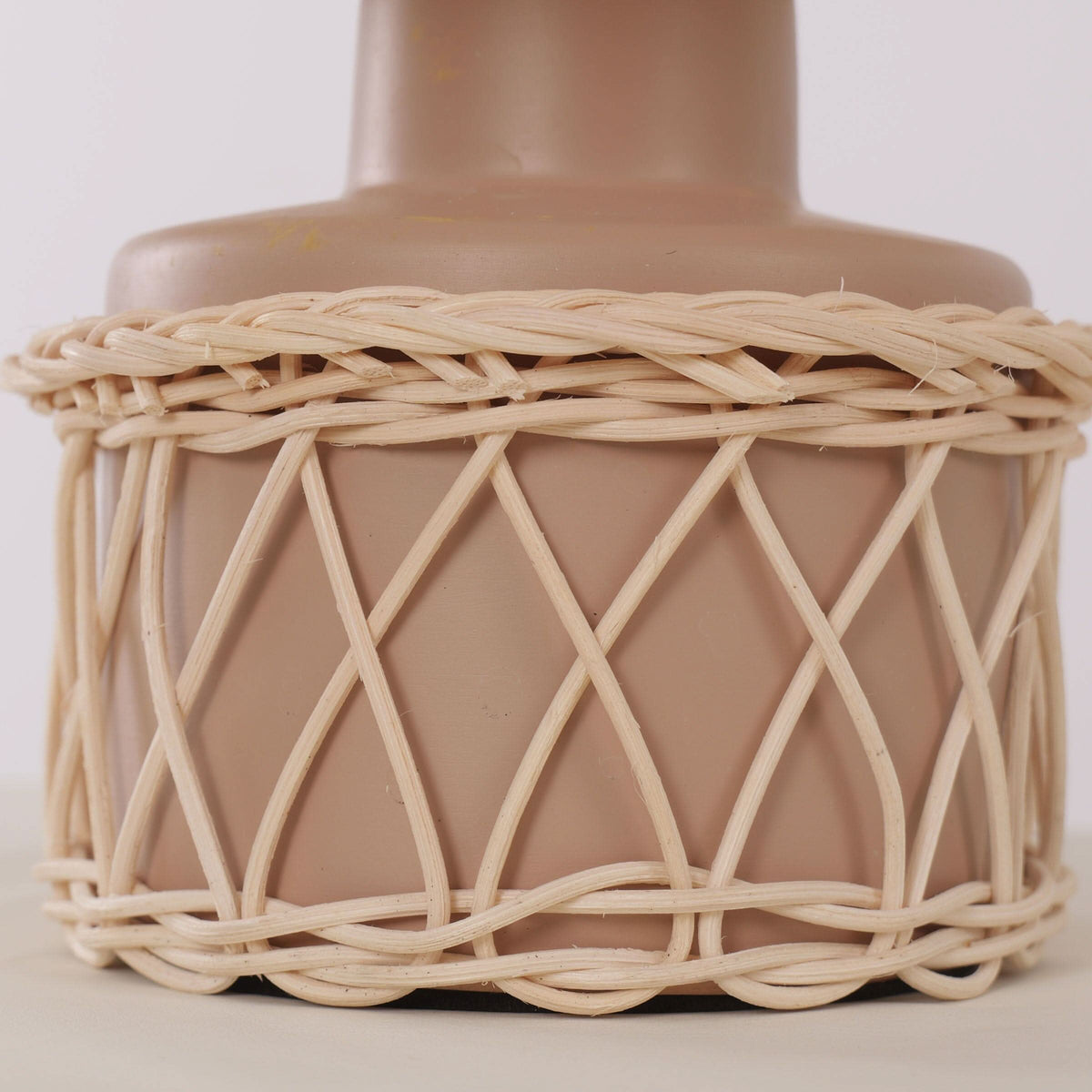 Lightsin Natural Rattan Table Lamp with Pink Wood Base for Bedroom and Living Room