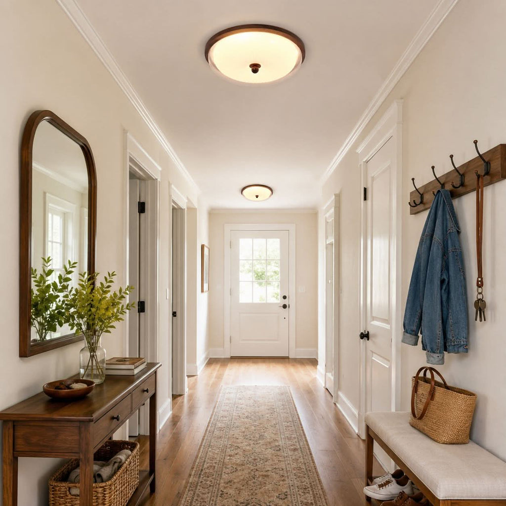 Walnut Acrylic Shade Ceiling Light | Colour-Changing Flush Mount
