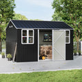 12x10ft / 10x12ft / 10x16ft Charcoal Black Galvanized Steel Storage Shed with Double Lockable Doors & Grid Windows