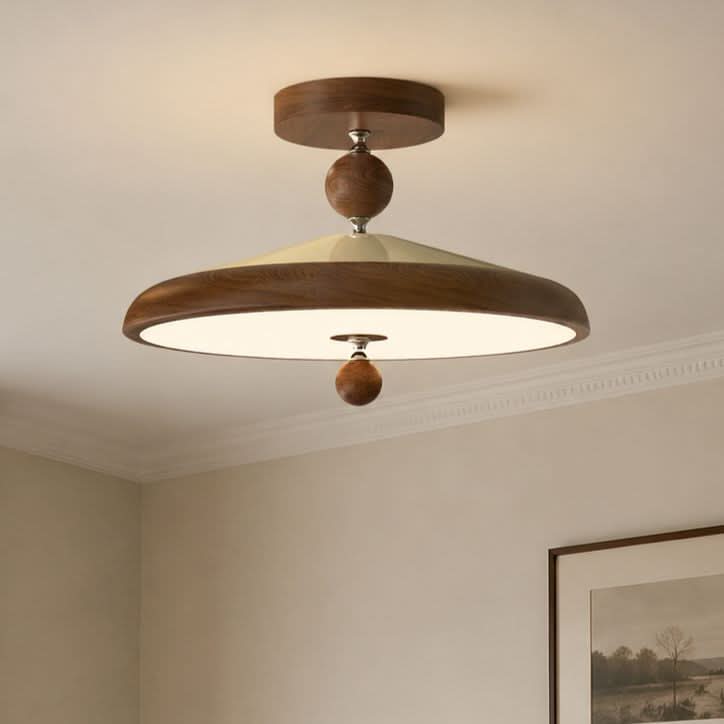 Walnut Two Globe Ceiling Light | Wood Effect Flush Mount