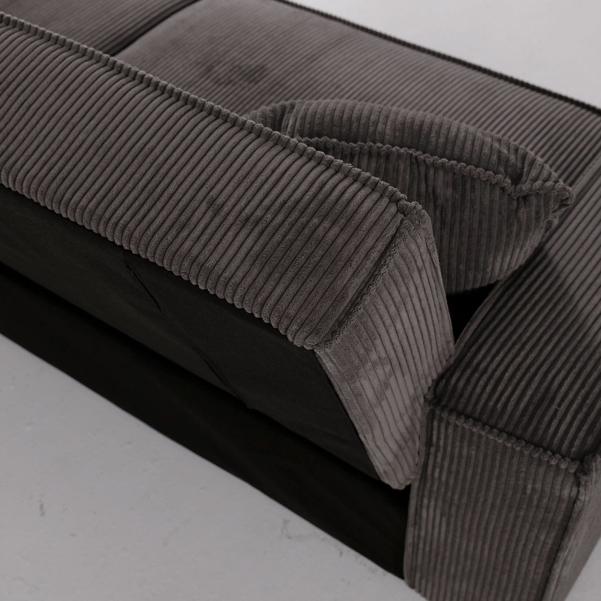 Beige & Grey Corduroy Sofa Bed with Adjustable Backrest and Spring Coil Support