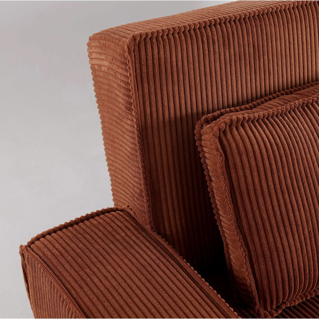 Caramel & Deep Blue Corduroy Sofa Bed with Adjustable Backrest and Spring Coil Support