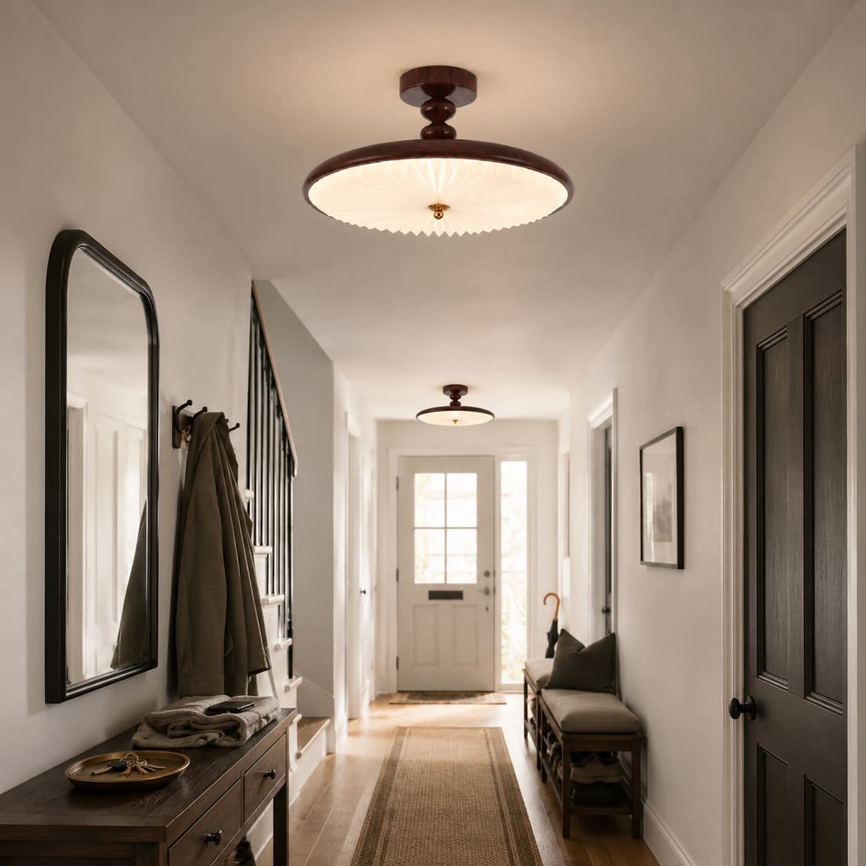 Walnut Pleated Ceiling Light | LED Flush Mount
