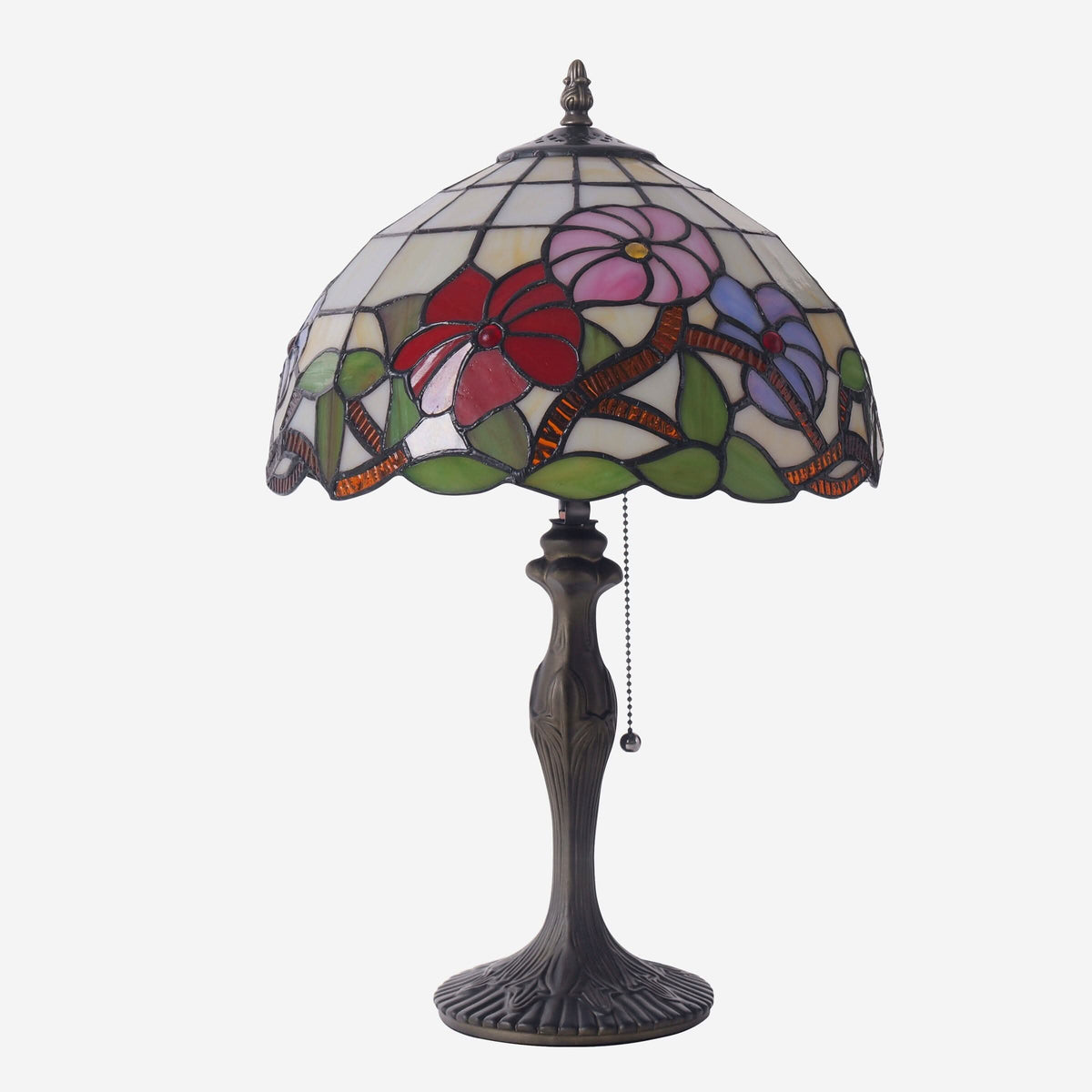 Lightsin Tiffany Table Lamp | Handcrafted Stained Glass Floral Petals Series Red, Pink and Purple