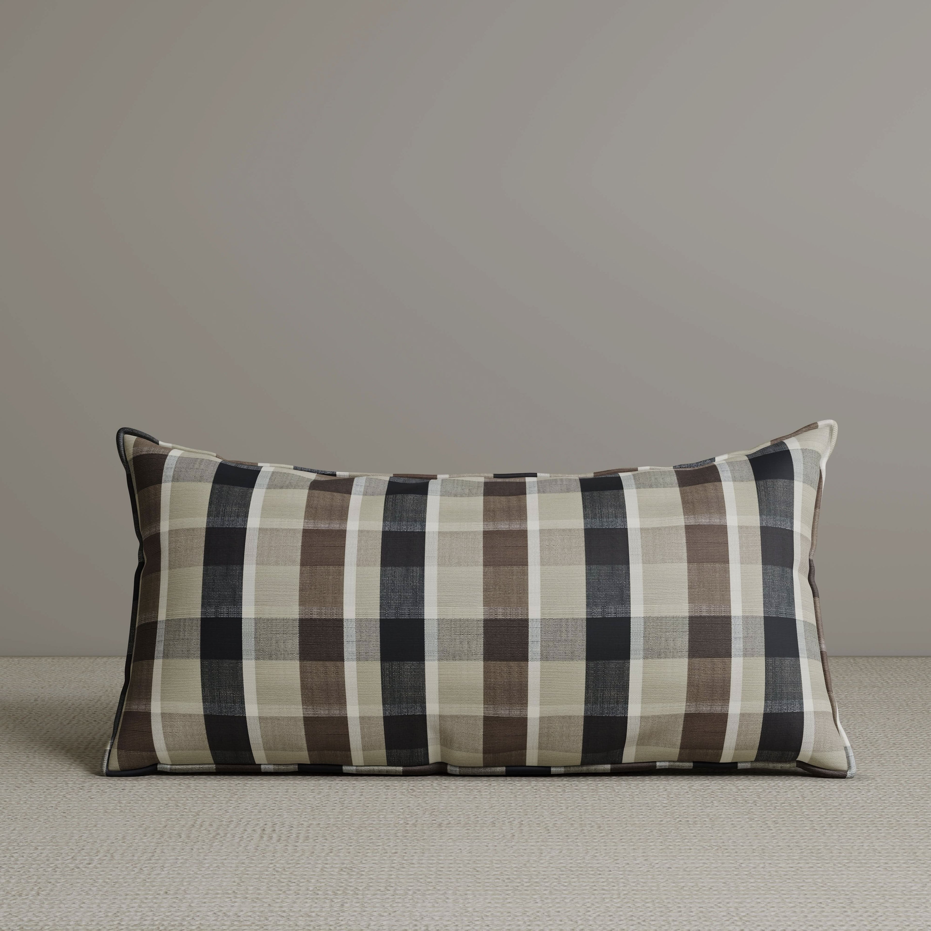 Exclusive Waist Cushion in Mocha Brown Checkered Cotton Linen, 56*27*12 CM