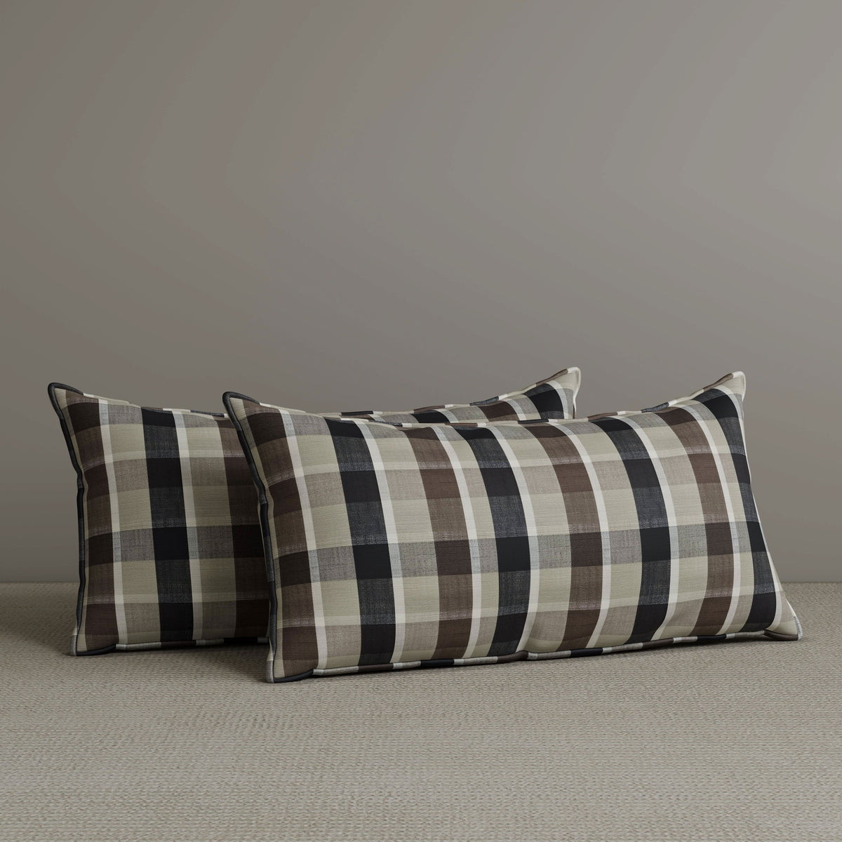 ‍Exclusive Waist Cushion in Mocha Brown Checkered Cotton Linen, 56*27*12 CM (100% off)