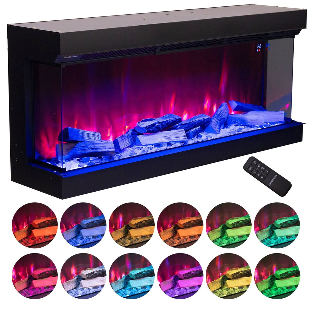 40/50/60/70-Inch 3-Sided Freestanding Electric Fireplace 12 Flame Colours and 5 Brightness Modes