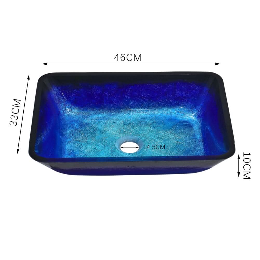 Golden/Blue Tempered Glass Bathroom Art Design Sink