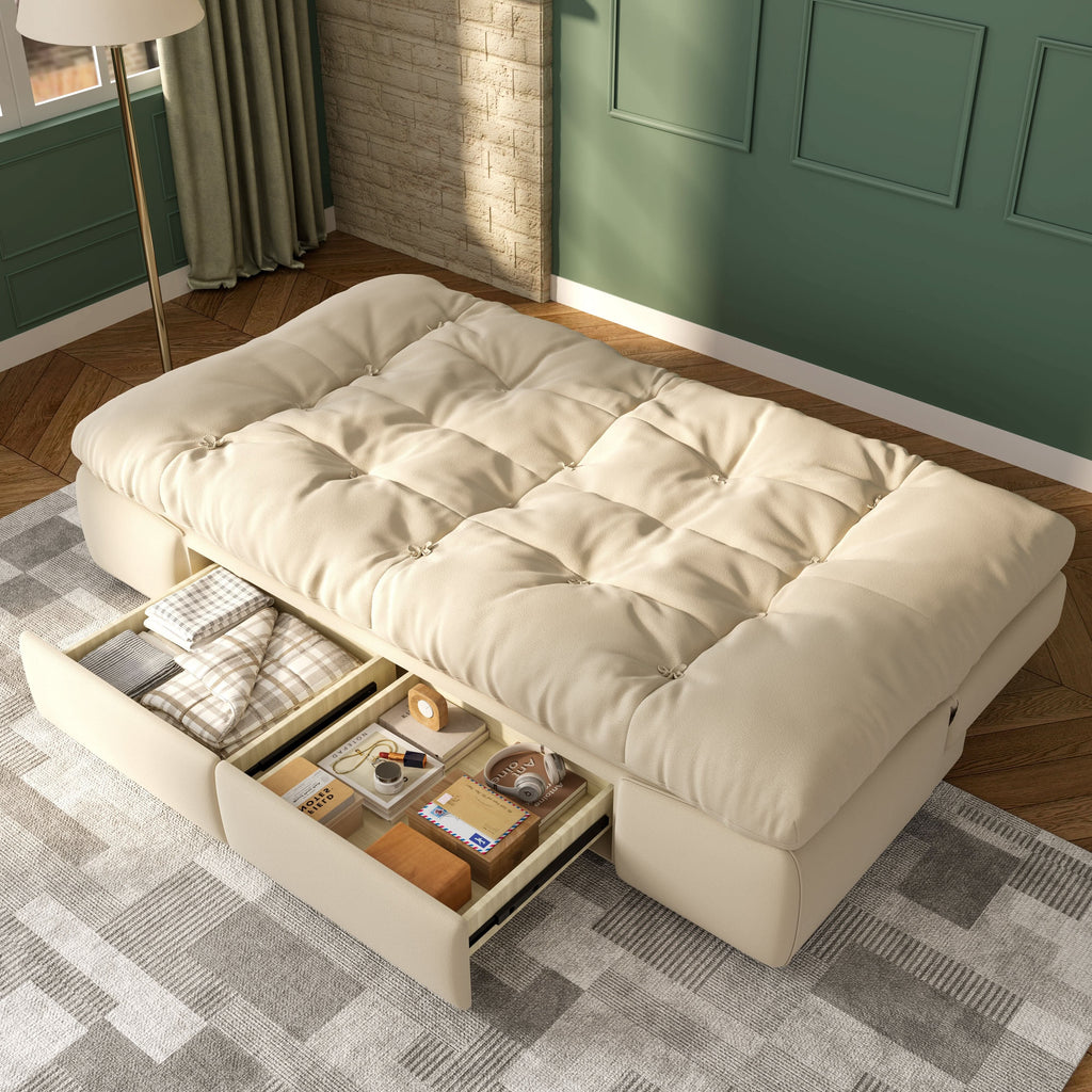 Cottonfy Upgrade Cream Cloud Double Folding Sofa Bed with Storage