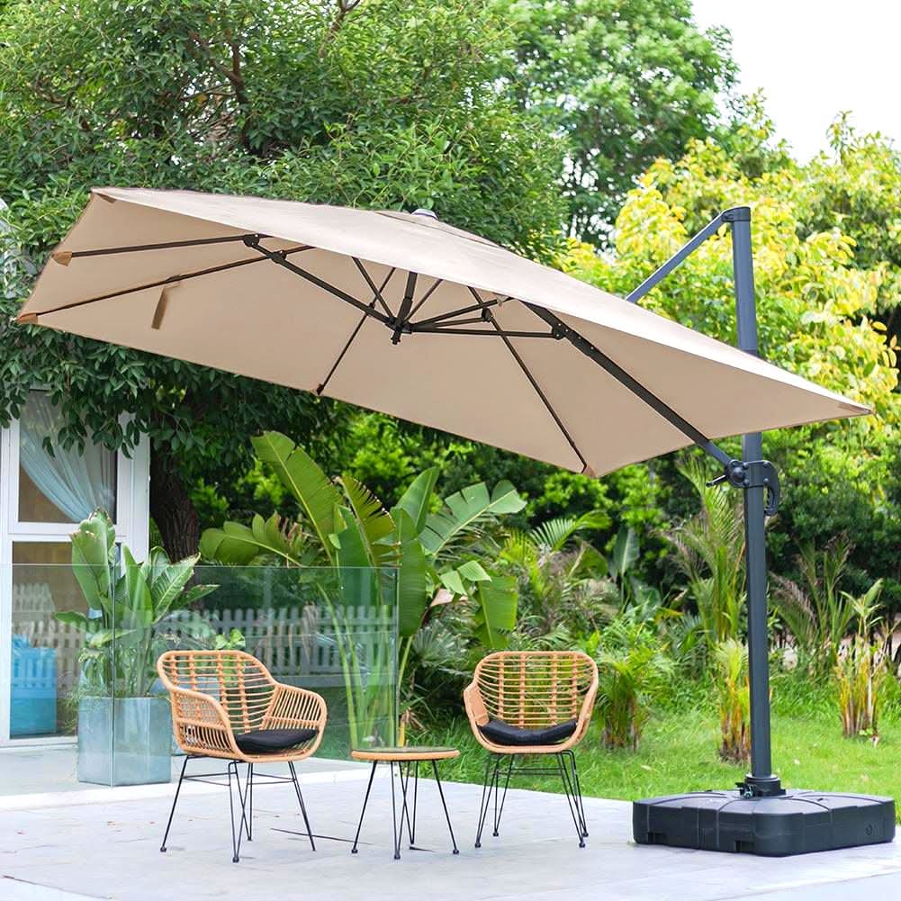 3 x 3 M Khaki Square Cantilever Parasol Outdoor Hanging Umbrella for Garden and Patio