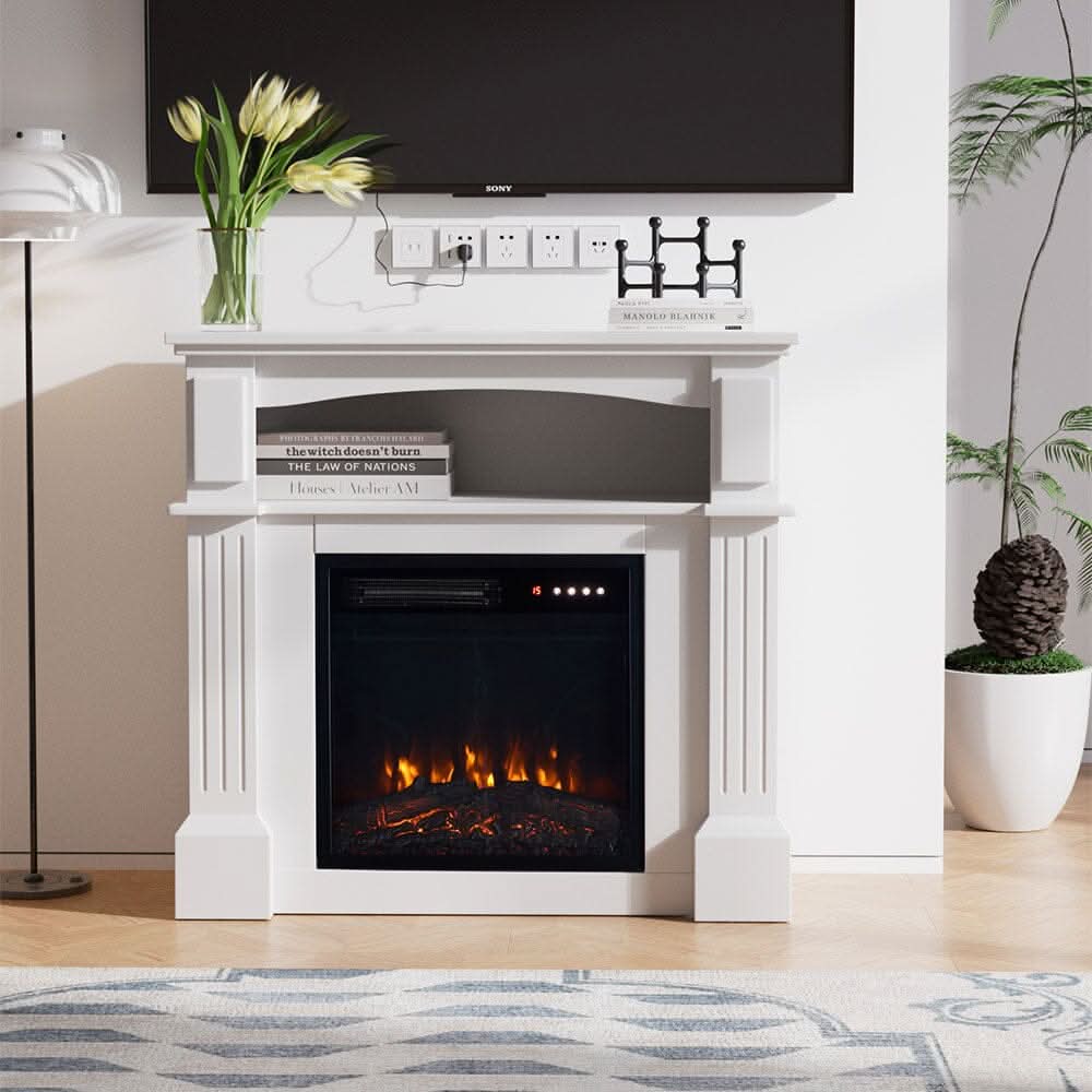 Wood Grain Fireplace Cabinet with 18inch Electric Fire | Touchscreen-enabled & remote-controlled