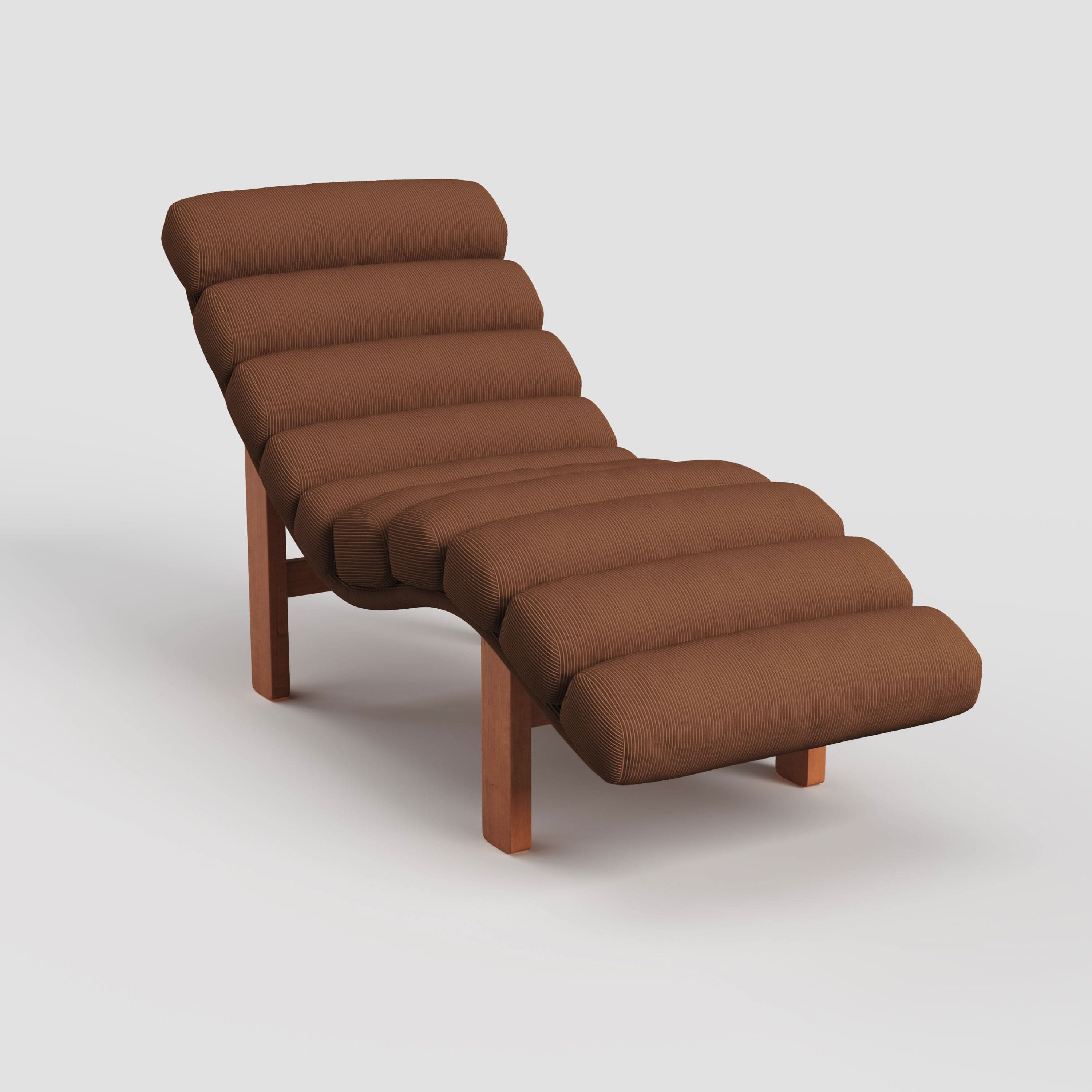 Cottonfy Modern Ergonomic Corduroy Chaise Lounge with Natural Wooden Frame