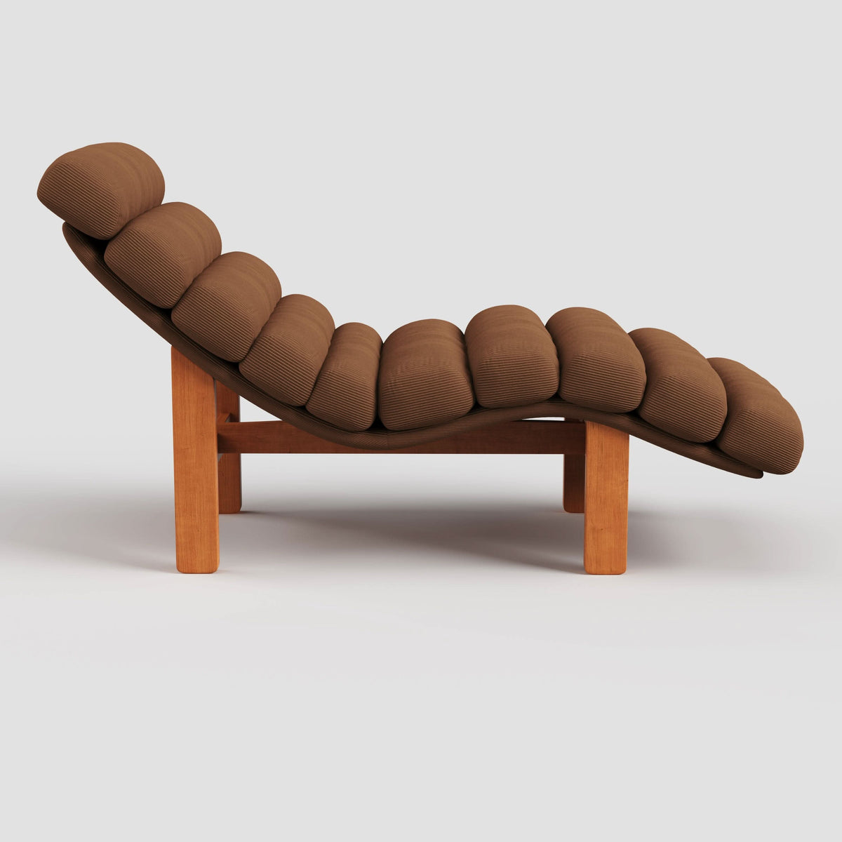 Cottonfy Modern Ergonomic Corduroy Chaise Lounge with Natural Wooden Frame