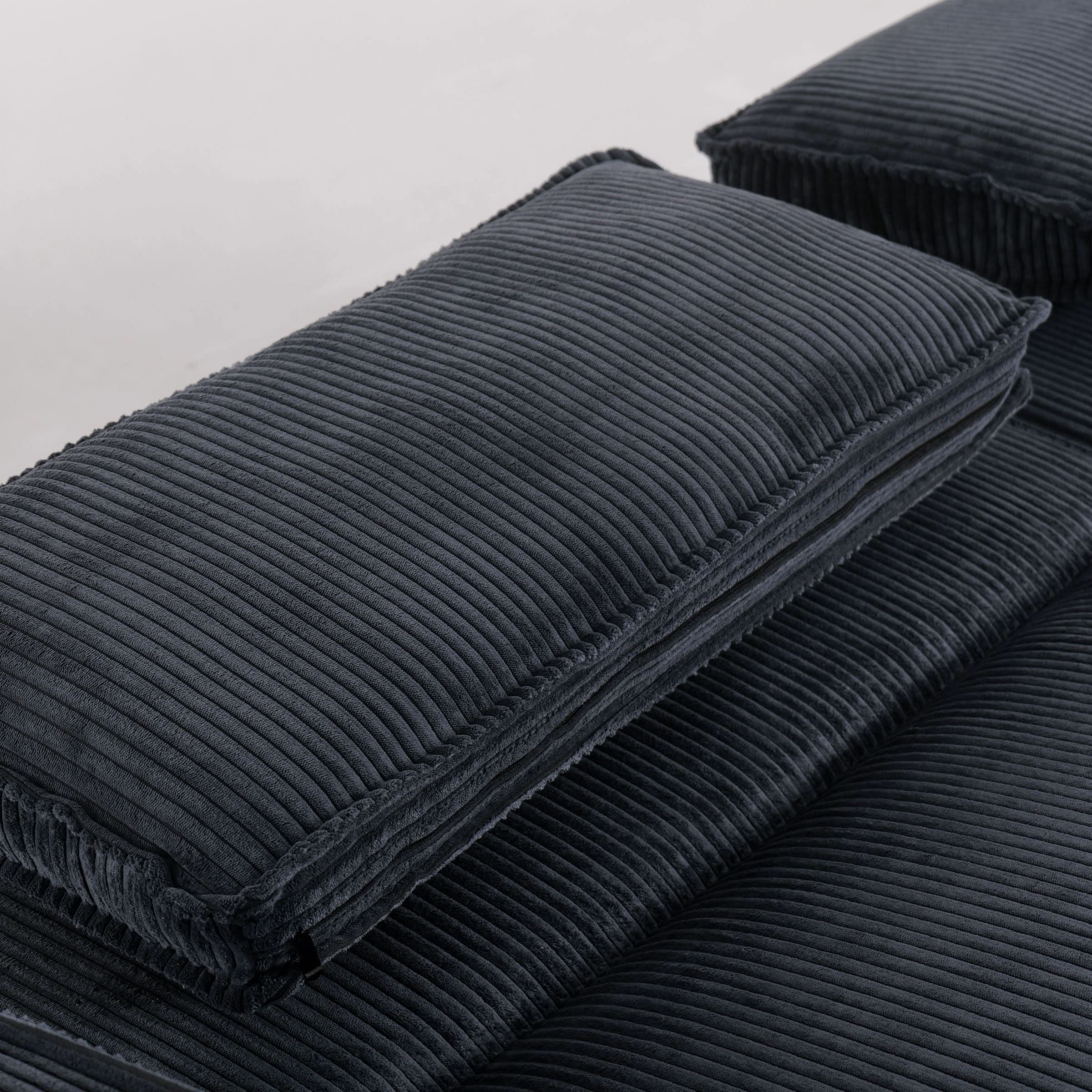 Caramel & Deep Blue Corduroy Sofa Bed with Adjustable Backrest and Spring Coil Support