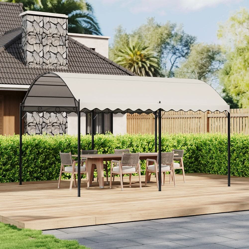 9.84 x 9.84 x 8.53 ft/ 9.84 x 13.12 x 8.53 ft Beige Arch Steel Canopy with Ground Pegs