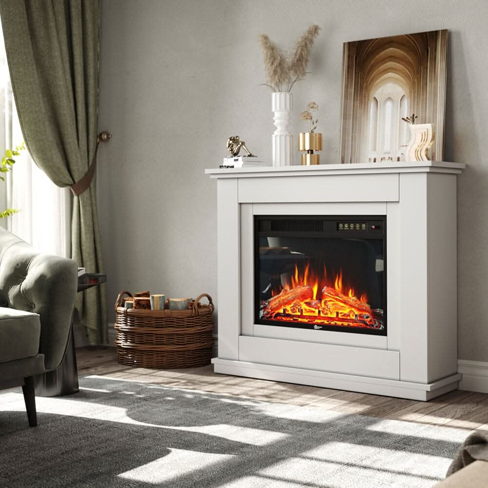 39 Inch Electric Freestanding Fireplaces White Wooden Mantel