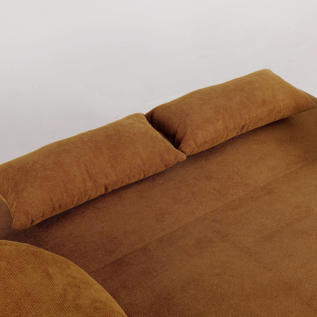 Caramel & Ginger Yellow Fabric Sofa Bed with Adjustable Backrest and Easy Pull-Out Mechanism
