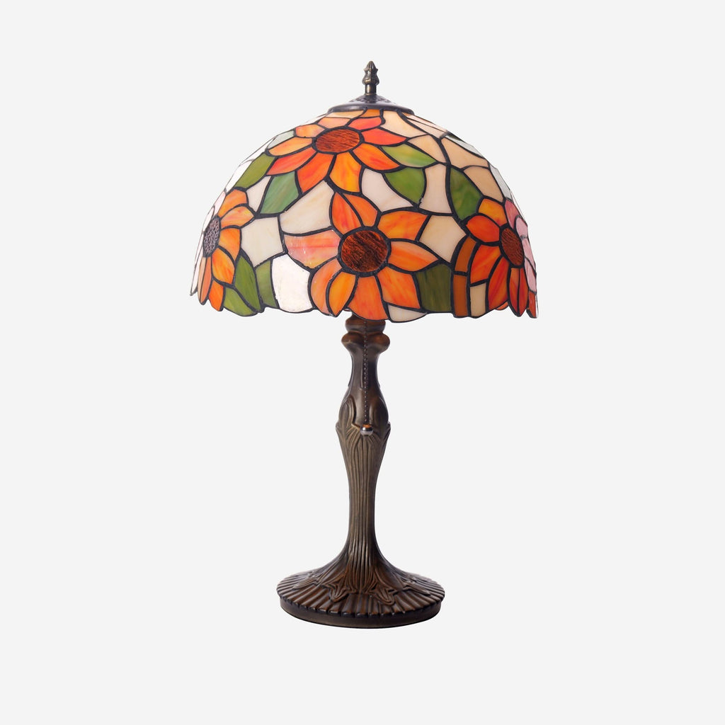Lightsin Tiffany Table Lamp | Handcrafted Stained Glass Floral Petals Series White and Green