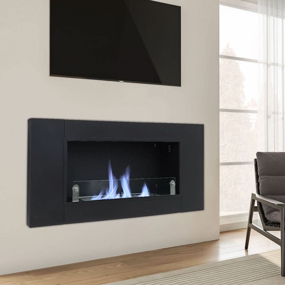 43 Inch Black Wall Mount Bio Ethanol Fireplaces Wall Fireplace Black Surface Clean Burning