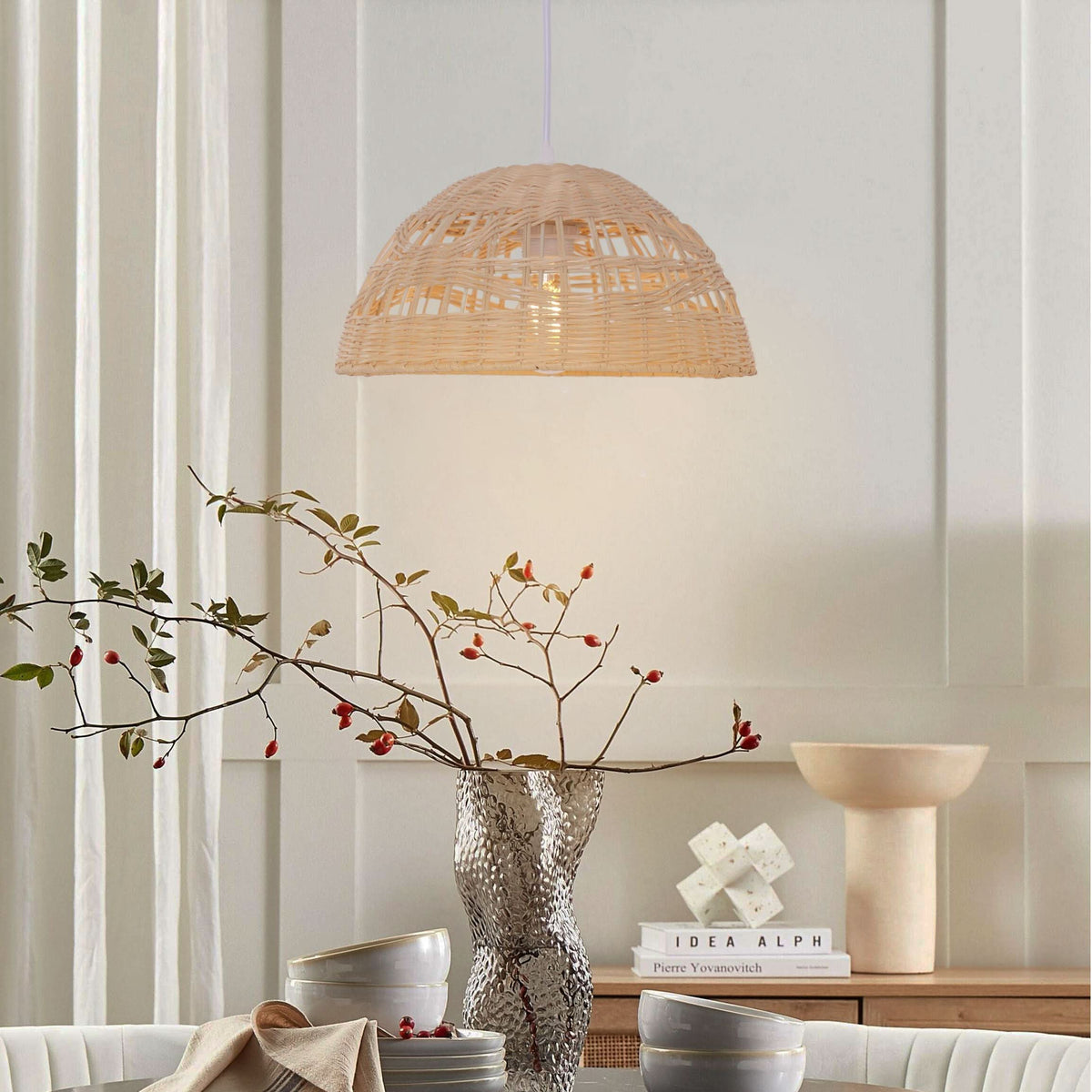 Lightsin Eco-Friendly Dome-Shaped Rattan Pendant Light for Home Decor