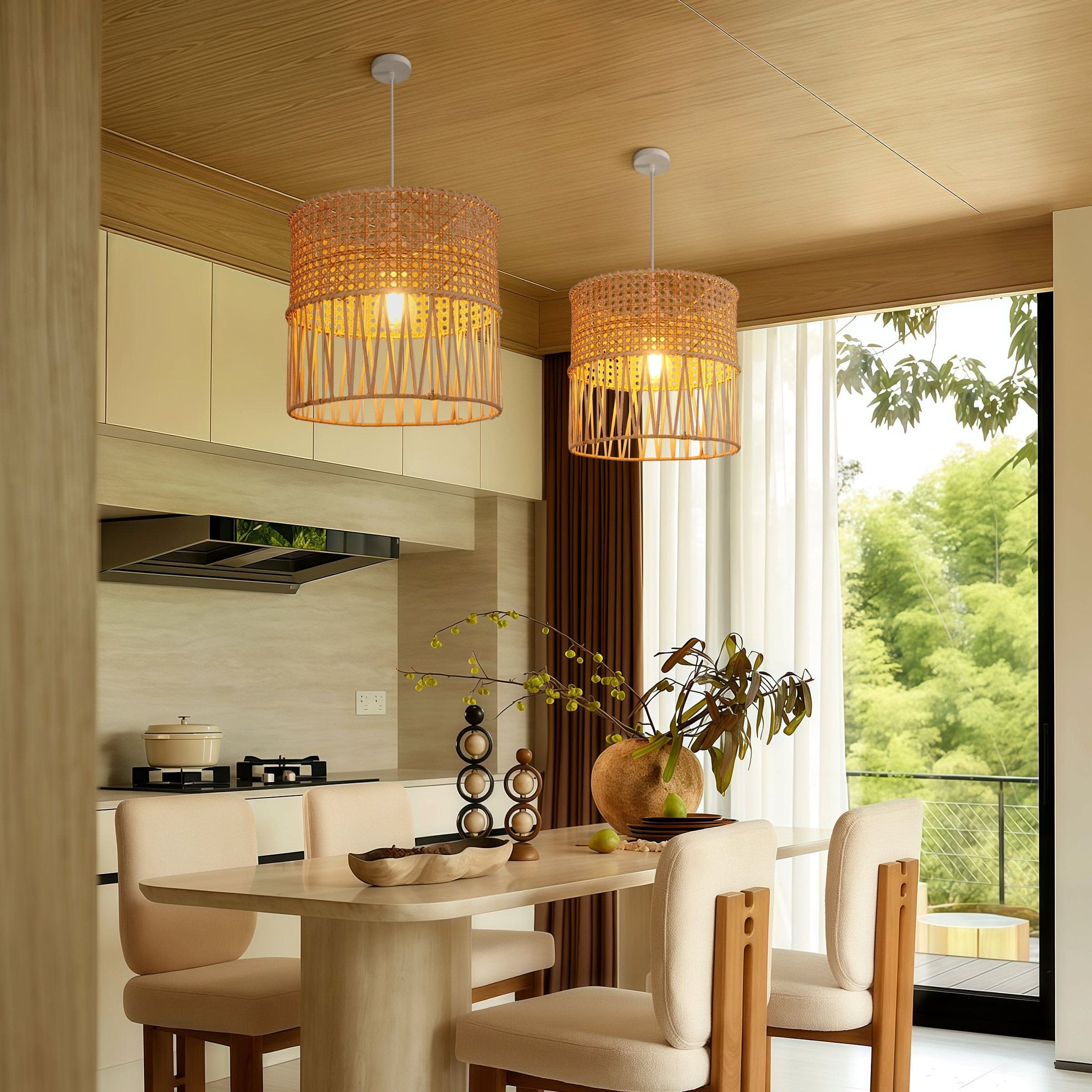 Lightsin Wabi-Sabi Style Hand-woven Rattan Pendant Light