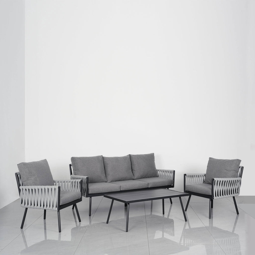 4 Piece Aluminium Outdoor Sofa Set with Glass Table Garden Furniture