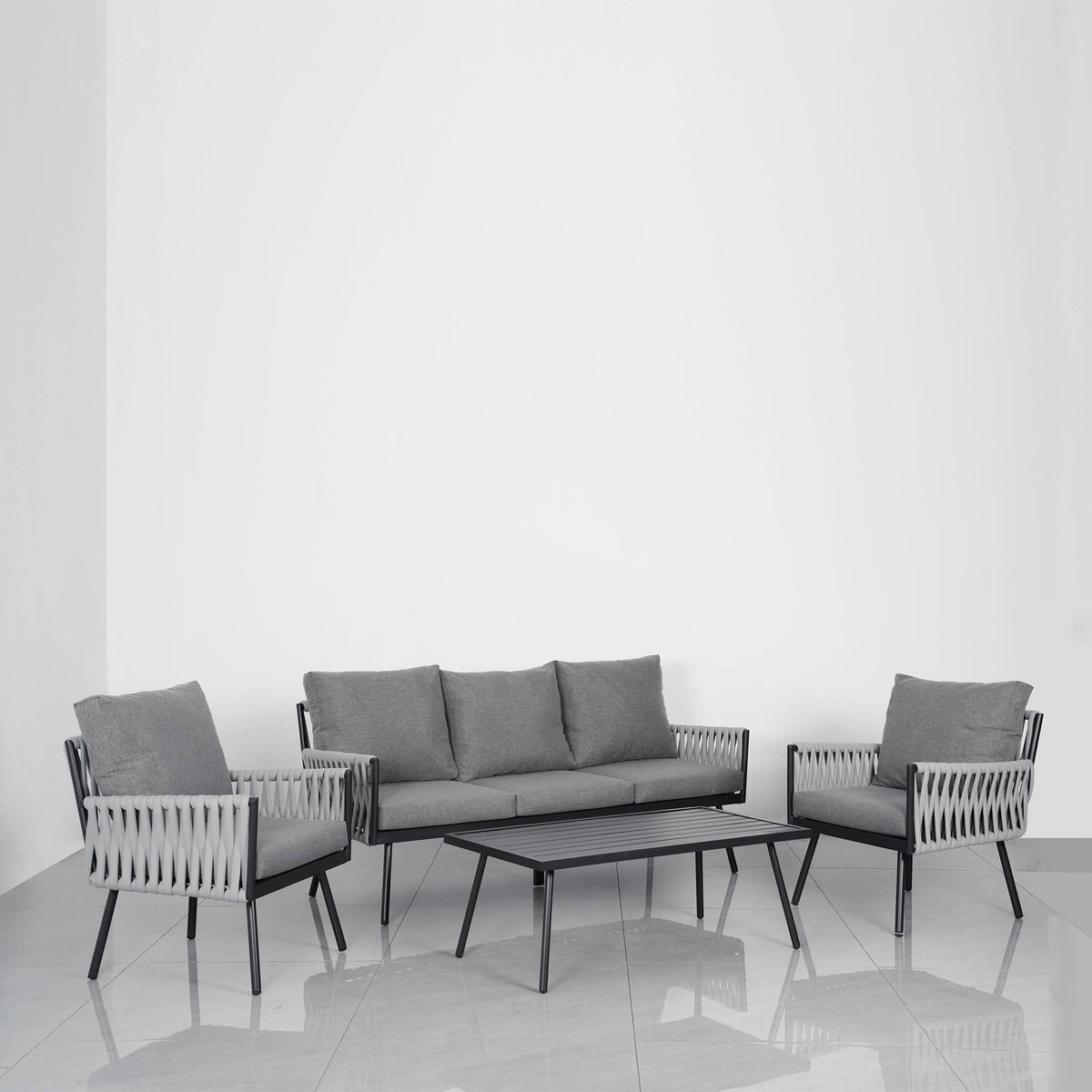 4 Piece Aluminium Outdoor Sofa Set with Glass Table Garden Furniture