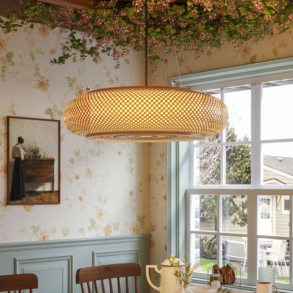 Lightsin Lutta-Handwoven Bamboo Pendant Light for Kitchen Island or Living Room