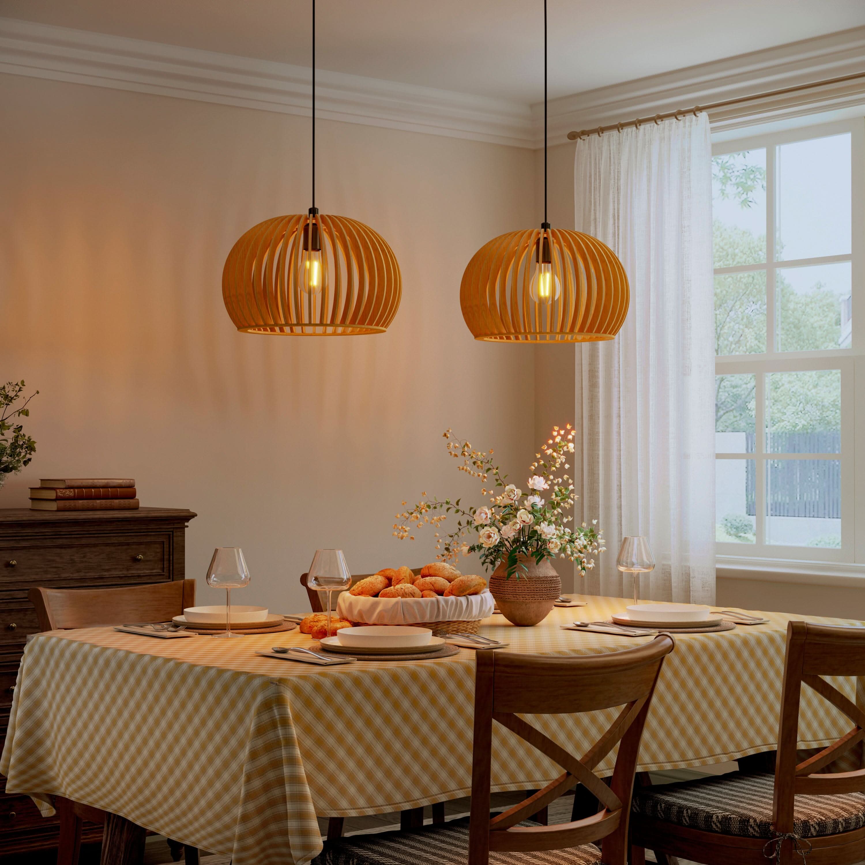 Lightsin Shadome-Natural Wood Pumpkin Pendant Light Eco Friendly Rustic Hanging Lamp for Home Decor