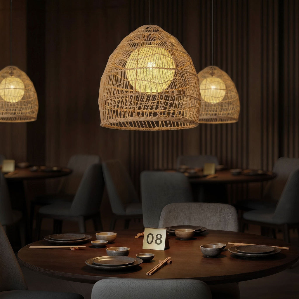 Cella-Lightsin Natural Rattan Pendant Light with Optional Woven Inner Sphere
