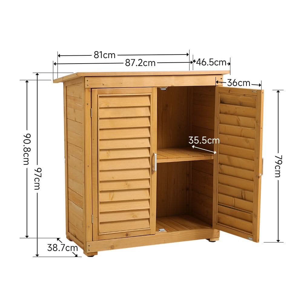97cm H Wood Outdoor Solid Wood Storage Cabinet Garden Tool Shed