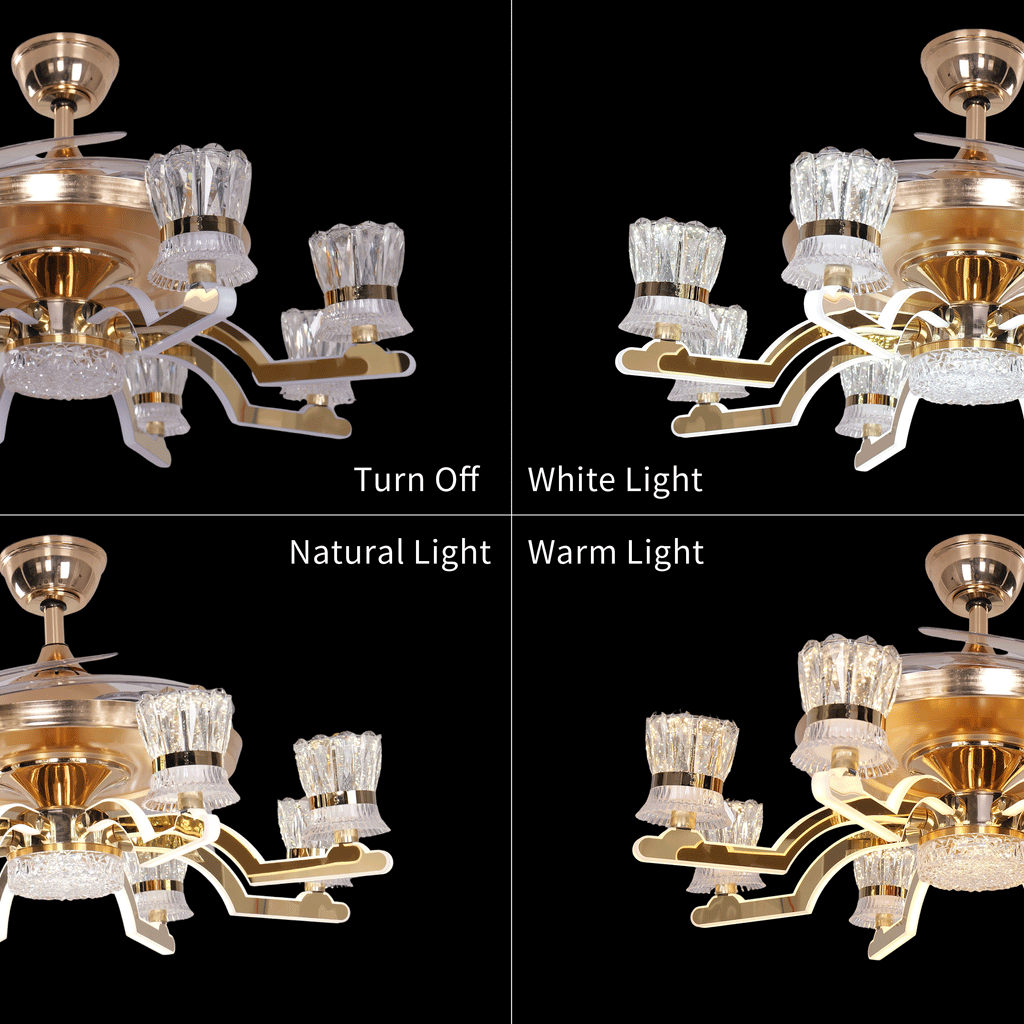 Lightsin Ceiling Fan Light with Gold Copper and Crystal 78cm Elegant Fan Light