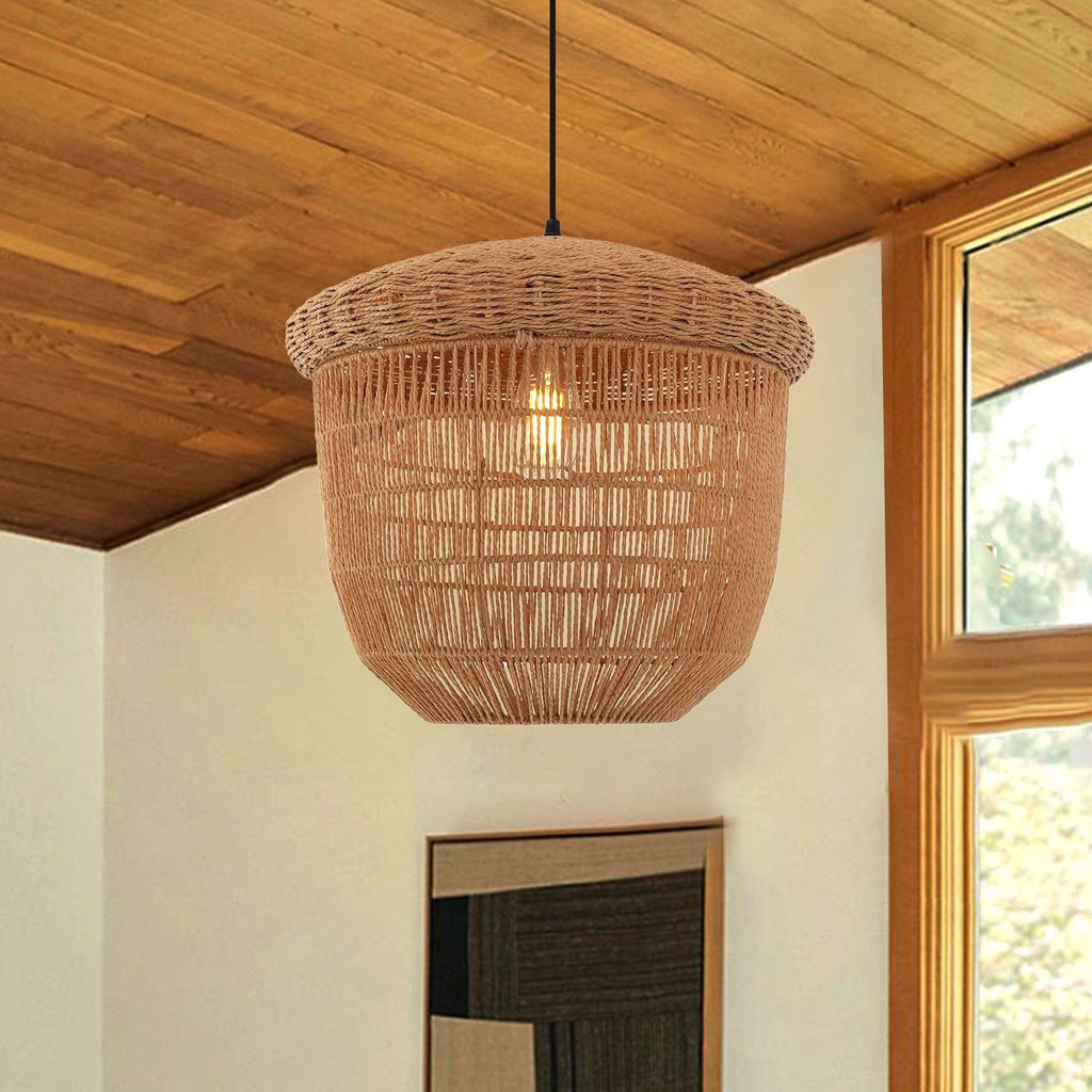 Lightsin Rustic Paper Rope Pendant Ceiling Light – Handwoven Eco-Friendly Light Fixture for Living Room, Dining, and Bedroom Ambiance