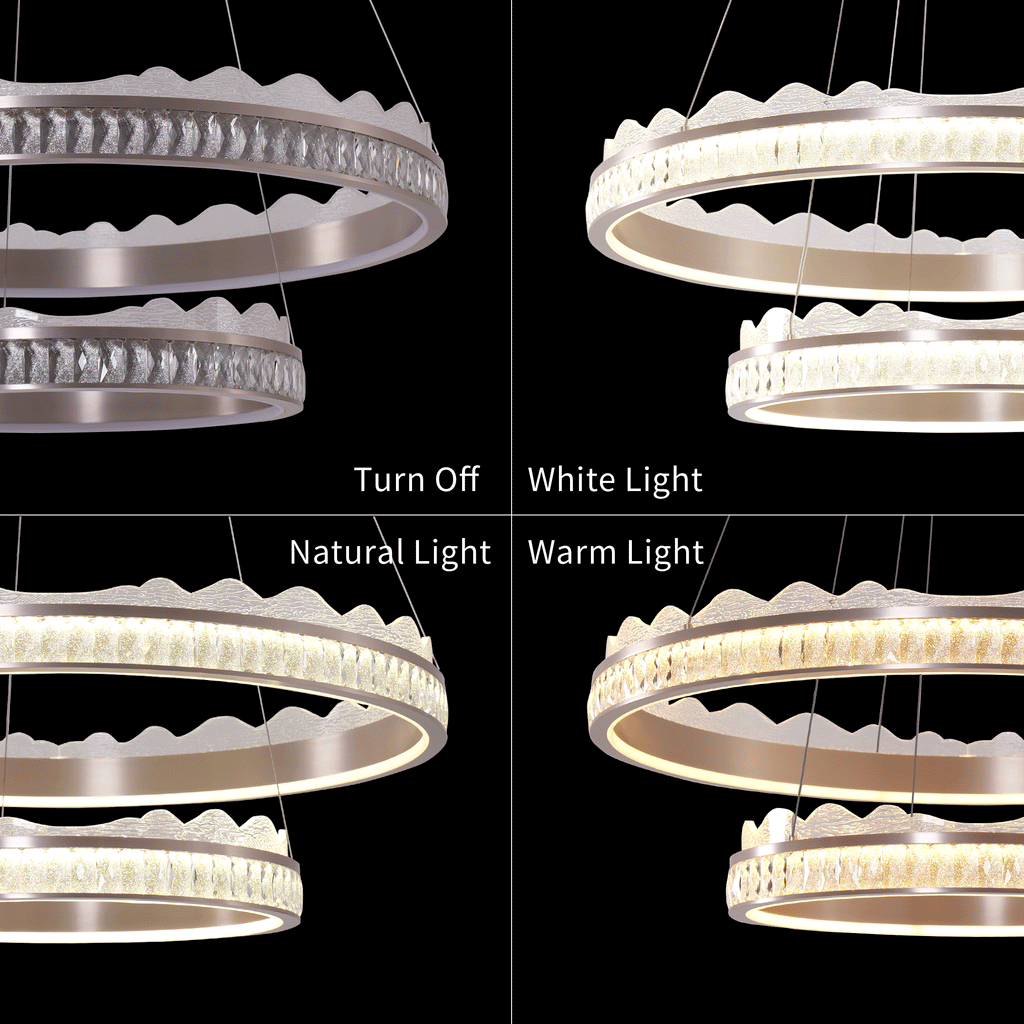 Lightsin Golden Crystal Dual-Ring LED Pendant Light in Modern Aluminum Design
