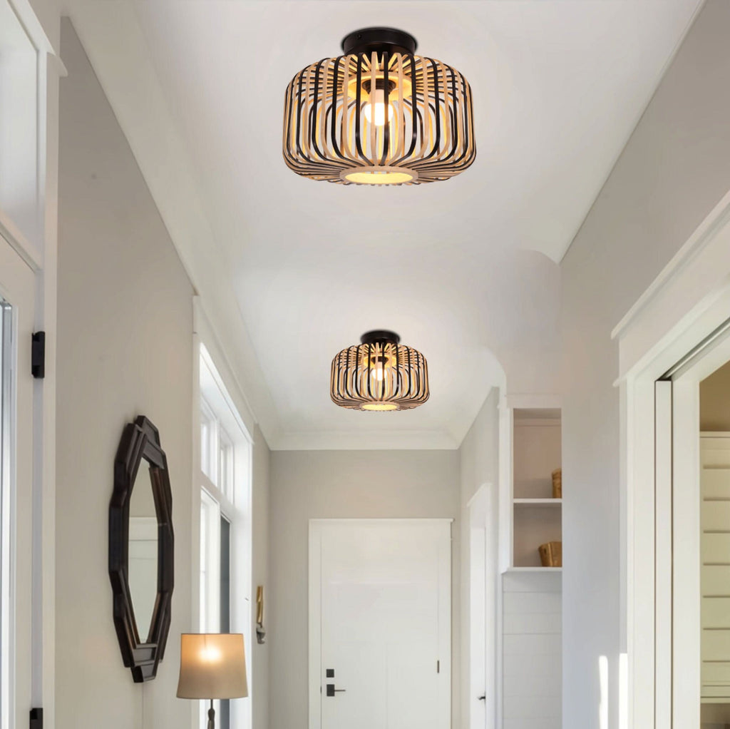 Lightsin Black Modern Ceiling Light – Handwoven Bamboo Pendant Light for Living Room, Bedroom & Kitchen