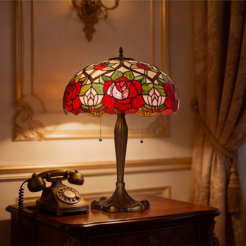 Lightsin Tiffany Table Lamp | Handcrafted Stained Glass Rose Series