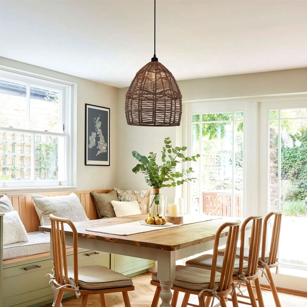 Lightsin Boho Rattan Pendant Light – Handwoven Wicker Ceiling Light Fixture for Living Room, Kitchen, and Bohemian Interiors